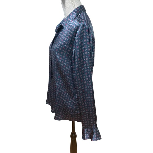 Alfani 100% Silk Blouse Women’s Size 16 Geometric Print Button Down Long Sleeve - Picture 2 of 10